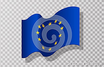 Flying European flag on transparent background Vector Illustration