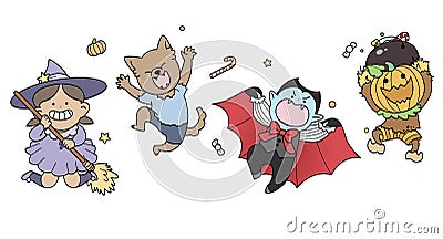 Cute halloween characters jumping Vector Illustration