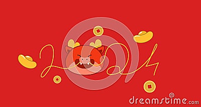Chinese new year dragon whiskers numbers 2024 shape Vector Illustration