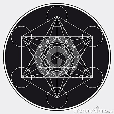 Metatron's Cube Illustration Black White Sacred Geometry Symbol Vector Design Circle Spirituality Universe Mandala Star Vector Illustration