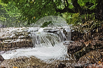 Impressionism painting: Waterfall Stock Photo