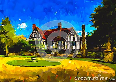 An impressionist oil painting style image of a country manor house Stock Photo