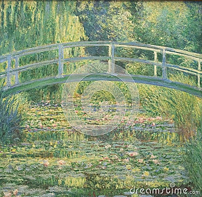 Impressionist painting of bridge over waterlilies by french painter Claude Monet Stock Photo