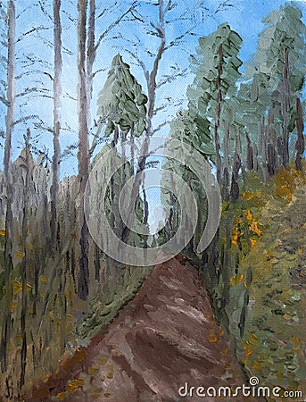 Impressionistic Oil Painting of Forest Stock Photo