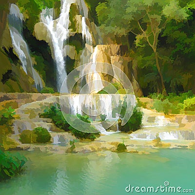 Impressionism photography scene of waterfalls and water pool in Laos Southeast Asia Stock Photo