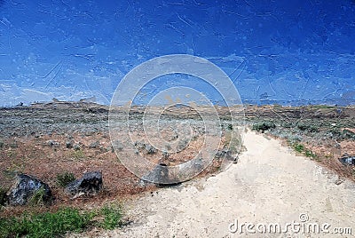 Impressionistic Style Artwork of a Drive Through the City of Rocks - The Silent City Stock Photo
