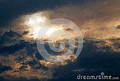 Impressionistic Style Artwork of the Sun Setting in a Threatening and Stormy Sky Stock Photo