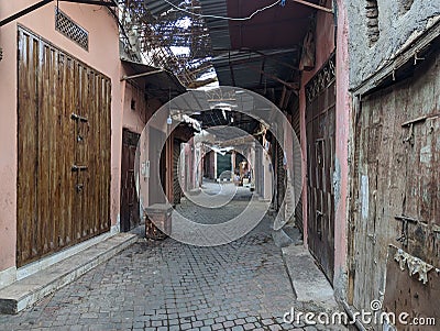 Impressions of typical Moroccan souks in the Marrakechs medina Editorial Stock Photo