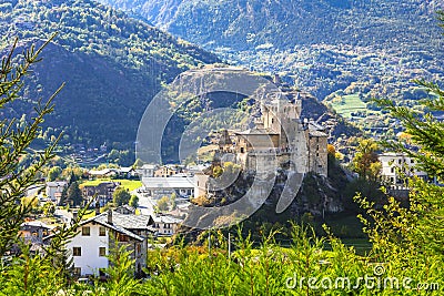 Medieval castles of Valle d`aosta, Italy Stock Photo