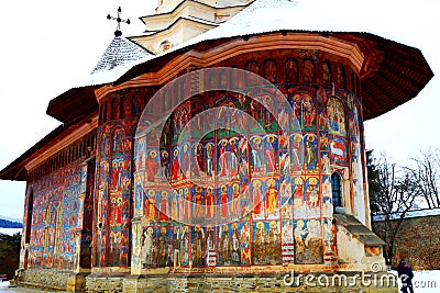 Impressive architecture of the painted monasteries in Moldova county, Romania Editorial Stock Photo