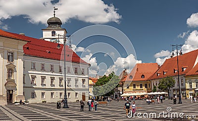Impressive old architecture buildings from Sibiu. Editorial Stock Photo
