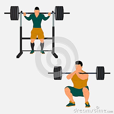 An impressive athletes make a maximum weight lift of a barbell. Illustration of bodybuilder strong man. Strongman powerlifting. Vector Illustration