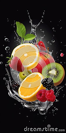 an impressive cool fruit smoothie artowork, orange in a water slice, ai generated image Stock Photo