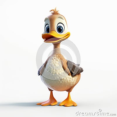Realistic Pixar-style Duck On White Background In 8k Uhd Stock Photo