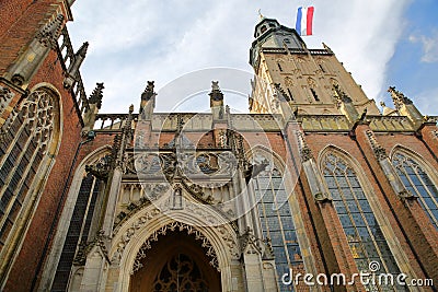 The impressive external facade and main entrance to Saint Walburgiskerk church in Zutphen Stock Photo