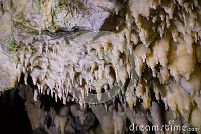 Stalactites and stalagmites in Dirou Cave, Greece Stock Photo