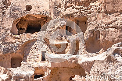 Impressive fungous forms of sandstone in the canyon of Cappadocia Stock Photo