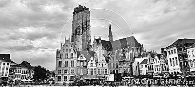 Beautiful Mechelen Grote markt and his cathedral Editorial Stock Photo