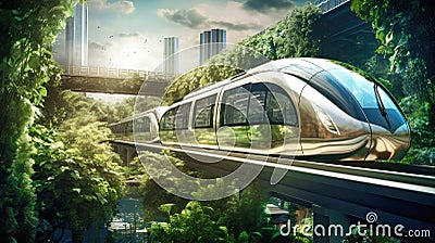 An impressive image of an urban magnetic levitation train, illustrating the future of efficient high-speed rail travel. Eco- Stock Photo