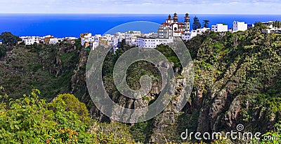 Impressive mountain village Moya over rocks - Gran Canaria, Canary islands Stock Photo