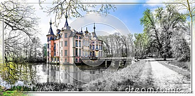 Romantic castles of Europe . Poeke castle in Belgium Stock Photo