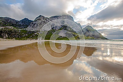 Impressive scenery of a lonely beach at the northern Lofoten isl Stock Photo