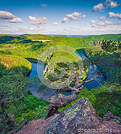 Impressive summer scene from Vyhlidka Maj viewpoint. Stock Photo