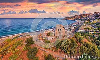 Impressive summer view from flying drone of historical place - Talao Tower. Stock Photo