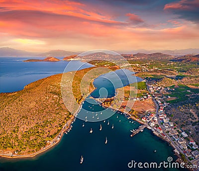 Impressive summer view of Vivari port. Stock Photo