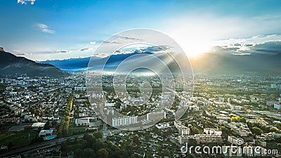 Impressive sunrise over the Grenoble conurbation Stock Photo