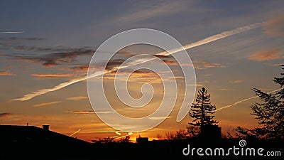 An impressive sunrise in the sky of Basel. Stock Photo