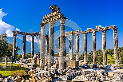 Impressive Temple of Zeus Lepsinos. Euromus Euromos Ancient City, Milas, Mugla, Turkey Stock Photo