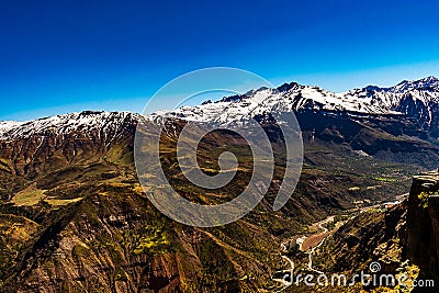 impressive view of the chilean andes and its colors from the heights Stock Photo