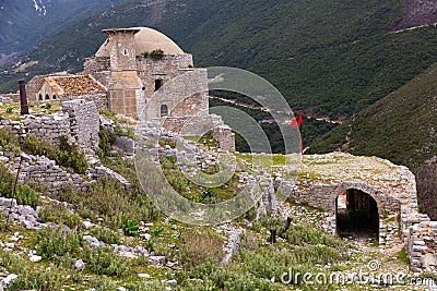 Ruins of antique Borsh Castle at Albania Stock Photo