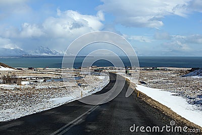 Impressive volcanic landscape at the ringroad in Iceland Stock Photo