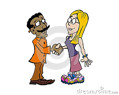 Handshake man and woman - Raj and Denisse Vector Illustration