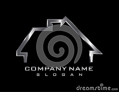 Metallic house logo on black background Stock Photo
