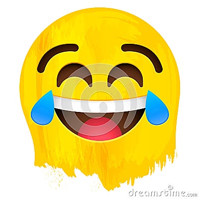 Crying of laughter Happy Emotion face on yellow paint vector illustration Vector Illustration