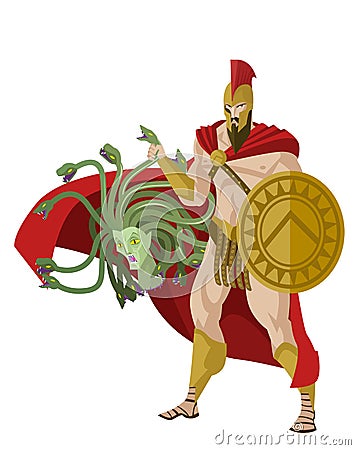 Perseus greek mythology hero with medusa head Vector Illustration