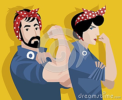 Man and woman feminist workers activists Vector Illustration