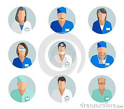 Variety of medical staff icons Vector Illustration