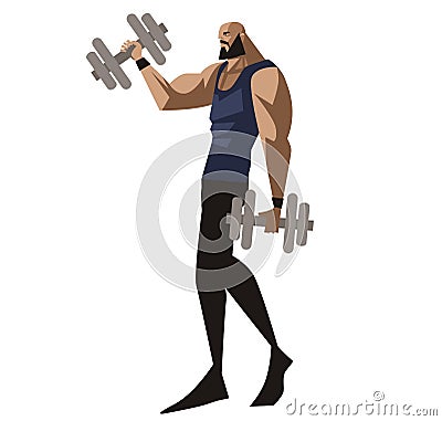 Man bodybuilder training in the gym Vector Illustration