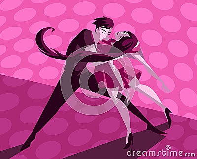 Beautiful bachata salsa couple dancers Cartoon Illustration