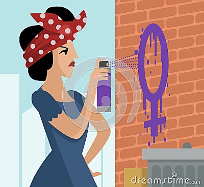 Activist feminist painting a wall Vector Illustration