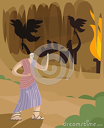 Plato thinker classic philosopher and the cavern allegory Vector Illustration