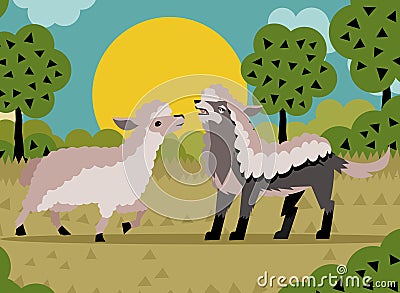 Wolf in sheep`s clothing and sheep Vector Illustration