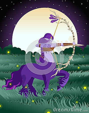 Purple huntress dryad centaur in the night Vector Illustration