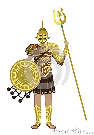 Strong armed gladiator with trident and net Vector Illustration