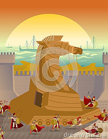 Trojan troy horse ambush scene Vector Illustration