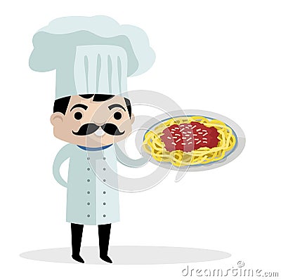 Cute chef with spaghetti plate Vector Illustration